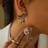 Two Tone Flower Stud Earrings For Women's Stainless Steel Gold Plated Dating - Image 1