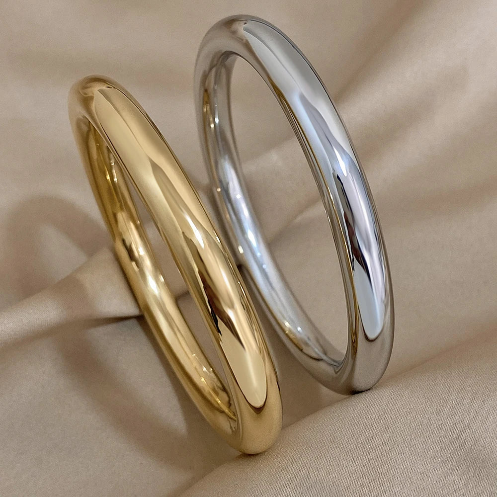 Glossy Color Thick Bracelet Stainless Steel Bangle for Women Cuff Wirstband Smooth Charm Bracelets Jewelry Gift - Image 1