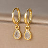 Stainless Steel Huggie Hoop Earrings with Colored Stone Details in Two-Piece Sets - Image 8