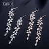 Cubic Zirconia Leaf Long Dangle Earrings for Elegant Women White Leaves Drop Earring Bridal Wedding Jewelry - Image 3