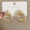 Double Layer Round Circle Dangle Earrings for Women Vintage Simple European Golden Metal Drop Earrings Geometry Jewelry Gift - Image 2