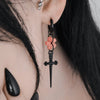 Punk Black Sakura Blade Earrings Gothic Cherry Blossom Sword Pendant Small Hoop Earrings Japanese Jewelry - Image 3