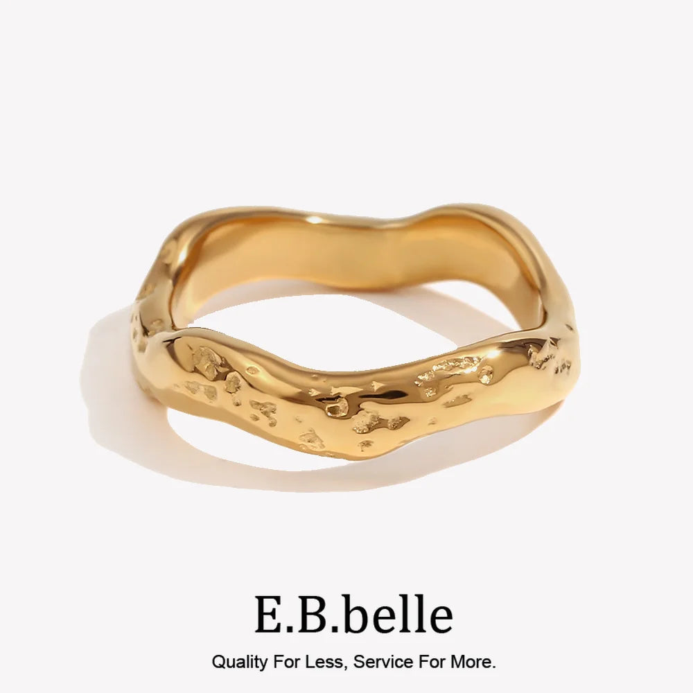 Beat Pattern Wave Plain Ring Gold Plated Women's Rings 316L Stainless Steel Accessories - Image 1