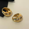Stainless Steel Smooth Star Zircon Hoop Earrings for Women Girls Metal Chunky Sun Rhinestone Ear Buckle Punk Y2K Elegant Jewelry - Image 1