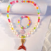 Ocean shell bracelet colorful fishtail necklace gradual change color pearl mermaid children's bracelet necklace set - Image 3
