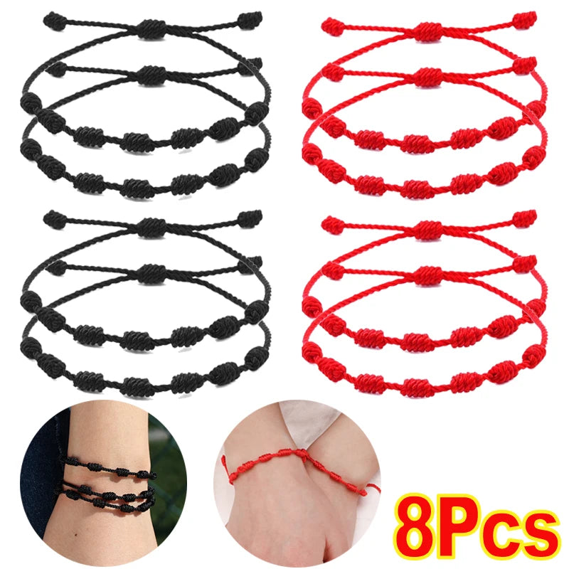 Lucky Knots Bracelets Handmade 7 Knot Black Red String Bracelet Braided Adjustable Bracelet Lover Friendship Bangle Lucky Bangle - Image 1