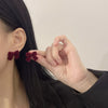 Vintage Wine Red Flocking Earrings Charm Geometric Bowknot Stud Earrings for Women Girls Unusual Jewelry Ear Accessories - Image 3