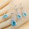 Sky Blue Water Drop Zirconia Silver Jewelry Sets for Women Earrings Necklace Pendant Ring Bracelet Wedding Gift - Image 3