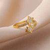Zircon Double Star Rings For Women Gold Color Stainless Steel Opening Stars Finger Ring Wedding Party Aesthetic Jewelry Gift - Image 41
