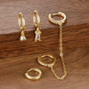 4PCS Stainless Steel Long Chain Pendant Earrings Set for Woman Little Huggies Hoop Earrings Cartilage Piercing Jewelry - Image 5