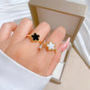 Stainless Steel Five-Petal Flower Ring in Multiple Colors - Image 1