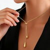 Adjustable Snake Chain Double Waterdrop Tassel Necklace 316L Stainless Steel Vintage Gold Minimalist Pull Long Collarbone - Image 1