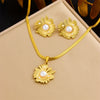 316L Stainless Steel Golden Flower Heart Moon Pearl Necklace Earrings Set For Women Girl Jewelry Suit - Image 12