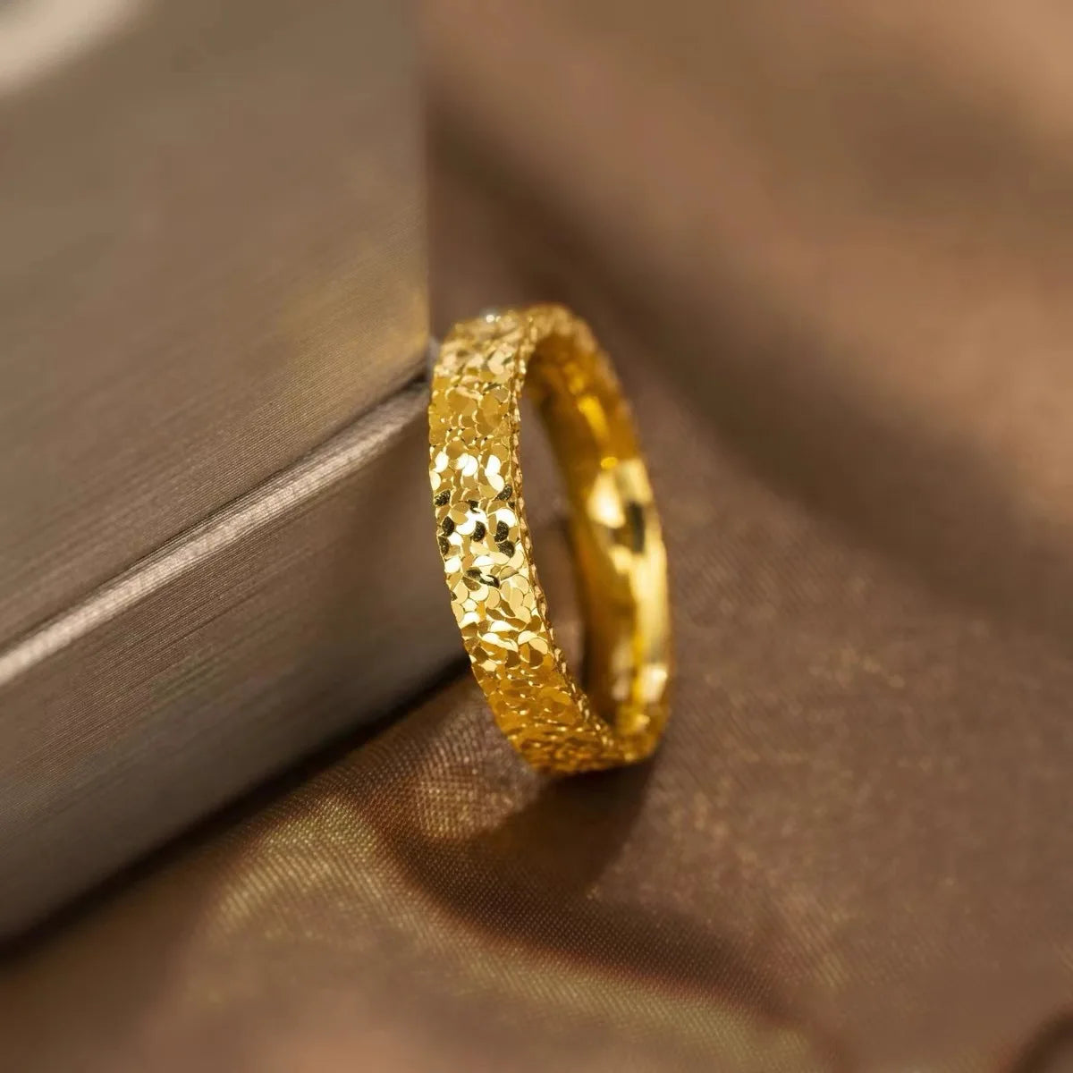 Textured Stainless Steel Band Ring in Gold-Tone or Silver-Tone - Image 1