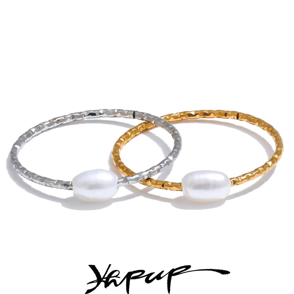 Stainless Steel Pearl Thin Finger Ring for Women Summer Versatile Daily Jewelry Accessories Gift - Image 1