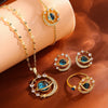 5pcs Blue Space Planet Moon Zircon Jewelry Set Sliver Gold Color Stainless Steel Bracelet Necklace Ring Earrings Gift - Image 1