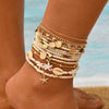 14Pcs/Set Bohemian Rice Beads Starfish Shell Anklet Sets for Women Retro Gold Color Multilayer Foot Chain Vacation Jewelry Gifts - Image 1