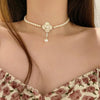 Pearl Flower Jewelry Set Women Sweet Elegant Pearl Necklace Earrings Ring Sweet Choker Wedding Jewelry - Image 3
