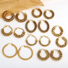 Stainless Steel Textured Metal Round Hoop Earrings for Women Gold Color Geometric Circle Earrings Jewelry - Image 5