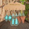 Boho Vintage Bronze Earrings Set Geometric Statement Dangle Earrings with Turquoise Wipe Green Workmanship Daily Wear Versatile - Image 5