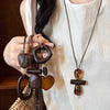 Vintage Irregular Hollow Wooden Heart Geometric Pendant Long Sweater Chain Necklace for Women Charms Jewelry - Image 2