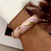 Sweet Pink Enamel Dropped Glaze Flower Texture Bracelet For Women Retro Leaf Star Floral Embossed Zircon Bangle Party Jewelry - Image 16