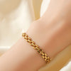 Woven Link Stainless Steel Bracelet with Gold Tone Finish - Image 25