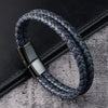 Men Black Blue Braided Leather Bracelet Double Band Bangle - Image 7