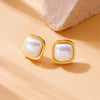 316L Stainless Steel Square Large Pearl Necklace Earrings Ring For Women Girl Party Gift Jewelry Set - Image 3