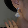 Unique Design Geometric Fan Hollow Pendant Stud Earrings for Women Shiny Light Temperament Girl Party Jewelry - Image 2