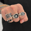 Black Pentagram Ring Set with Gothic Geometric Details - Image 2