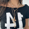 Cross Pendant Necklace with Imitation Pearl Beads and Rhinestone Accents - Image 2