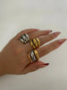 Stainless Steel Gold Silver Plated 3 Splicing Color Chunky Dome Ring Multi-Layer Hollow Rings for Women Men Unisex - Image 1