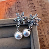 Versatile Rhinestone Snowflake Pearl Pendant Stud Earrings For Women Elegant Temperament Party Jewelry Earrings - Image 3