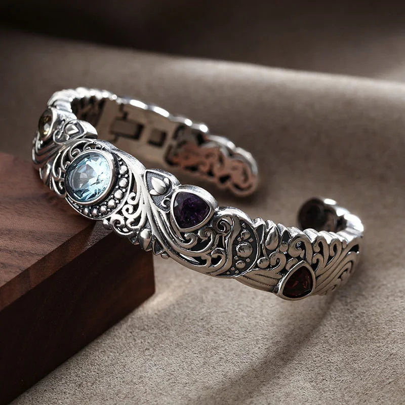 Hollow Carved Multicolor Zircon Bracelet For Women Couples Vintage Classic Anniversary Party Jewelry Gifts - Image 1