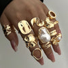 12pcs Vintage Chunky Irregular Faux Pearl Ring Sets for Women Geometric Flower Liquid Hollow Metal Rings Elegant Jewelry - Image 2