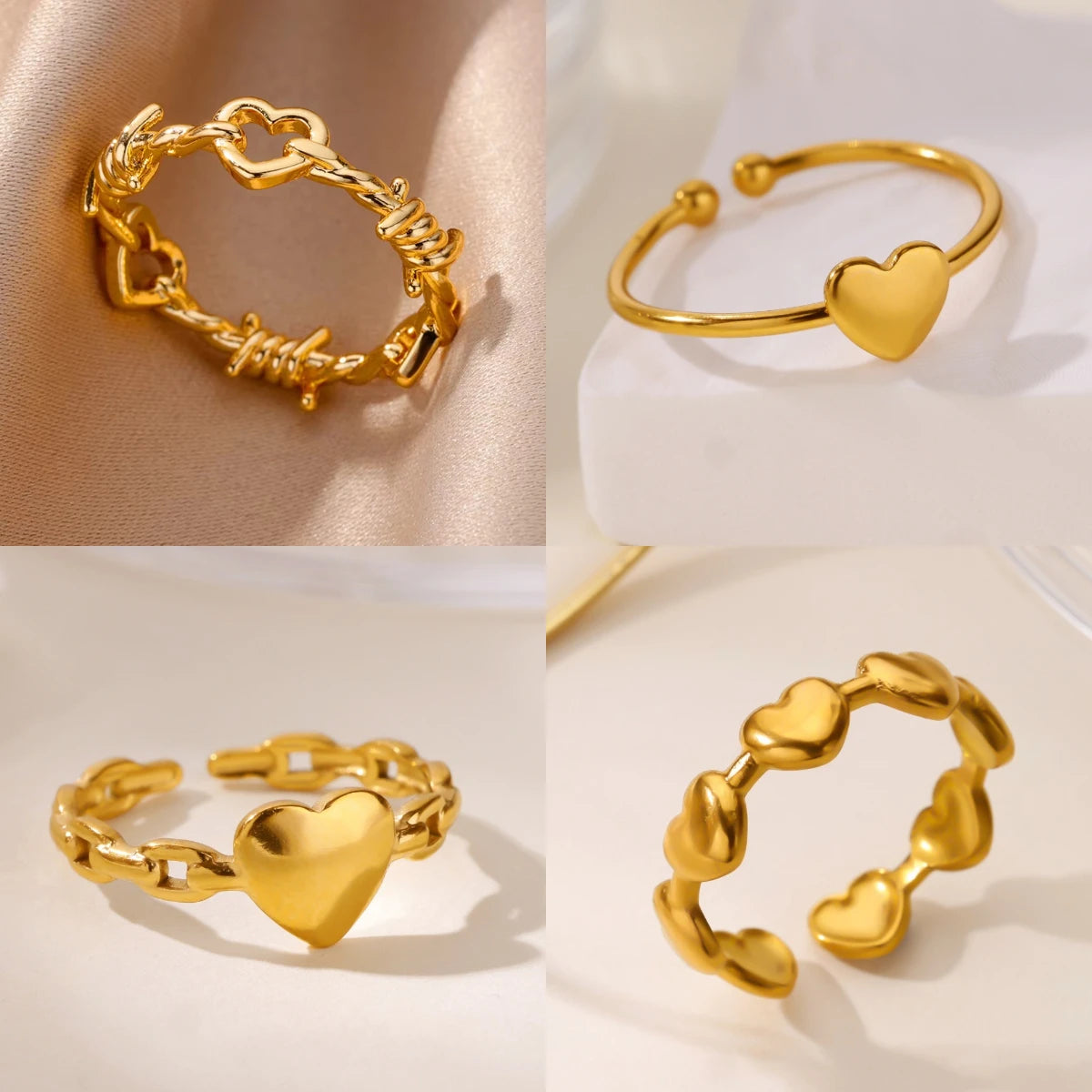 Stainless Steel Heart Rings for Women Vintage Gold Color Twist Barbed Wire Finger Ring Aesthetic Jewelry Gifts - Image 1