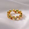 Gemstone Flower Stainless Steel Rings Zircon Adjustable Ring Women Wedding Anti Fading Jewelry Vacation Accessories Gift - Image 21