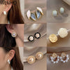 Wenhq Vintage Flower Leaf Clip on Earrings for Women's Party Rhinestone Pearl Cuff Ear Clip Jewelry Accessory - Image 1