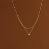 Stainless Steel Single Zircon Pendant Double Layer Chain Textured Necklace Jewelry - Image 1