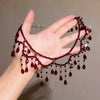 Red Teardrop Tassel Pearl Beaded Multi-Layer Collarbone Necklace, Dark Elegant Unique Design for Women - Image 1