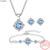 Silver Stud Earrings Crystal Clover Link Bracelets Necklace Jewelry Sets For Women - Image 1