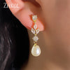 Marquise Cut Cubic Zircon Dangle Earrings for Women Imitation Pearl Leaf Wedding Jewelry - Image 2