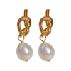 French Elegant Gold Color Bean Spliced Flat Imitation Pearl Earrings for Korean Jewelry Party Women's Sweet Accessories - Image 6