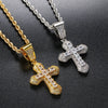 Hip Hop Cross Necklace For Men Cubic Zirconia Iced Out Pendant Gold Color Stainless Steel Rope Chain On Neck Jewelry - Image 1