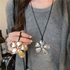 Metal Flower Pendant Necklace For Women Vintage Black Leather Rope Long Sweater Chain Jewelry Accessories Gift - Image 2
