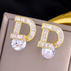 Japanese and Korean Women's Earrings. D Letter Inlaid with Zircon, Women's Earrings on the Internet - Image 5