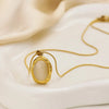 Gold Plated Stainless Steel Oval Shape White Cat Eye Opal Stone Pendant Necklace Jewelry - Image 5