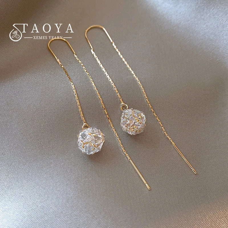 Shiny Zircon Ball Flower Pendant Long Earline For Women's or Girl‘s Jewelry Unusual Earring Ear Accessories - Image 1