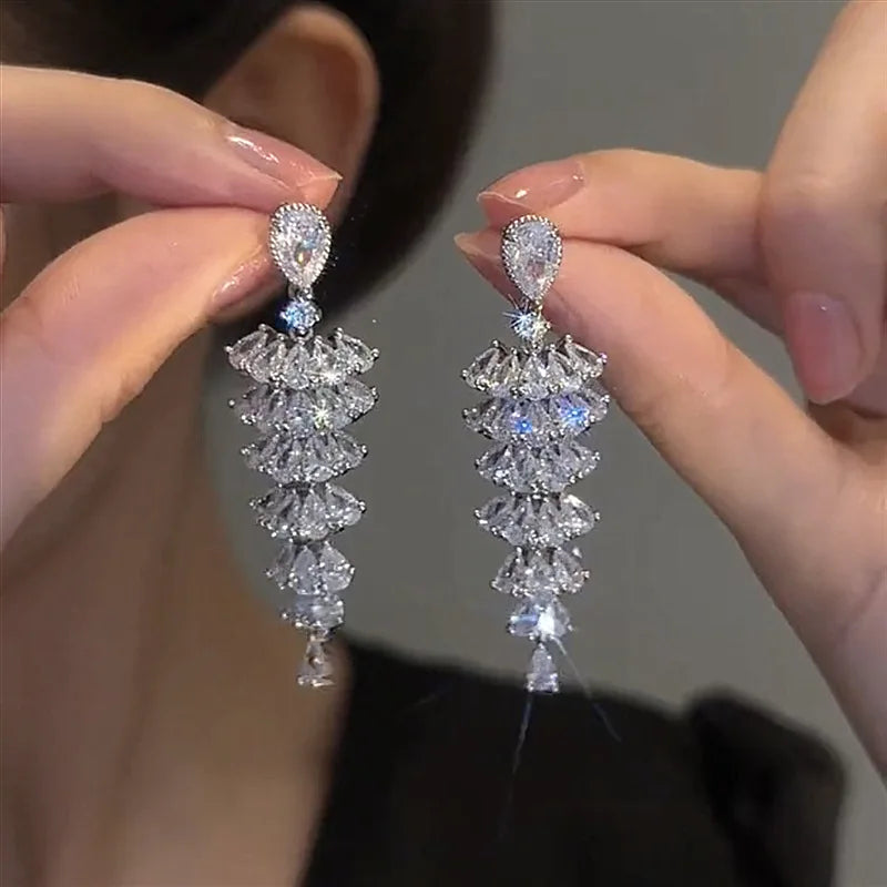 Geometric Dangle Drop Earrings for Women Wedding Party Jewelry Accessories Cubic Zirconia Bridal - Image 1